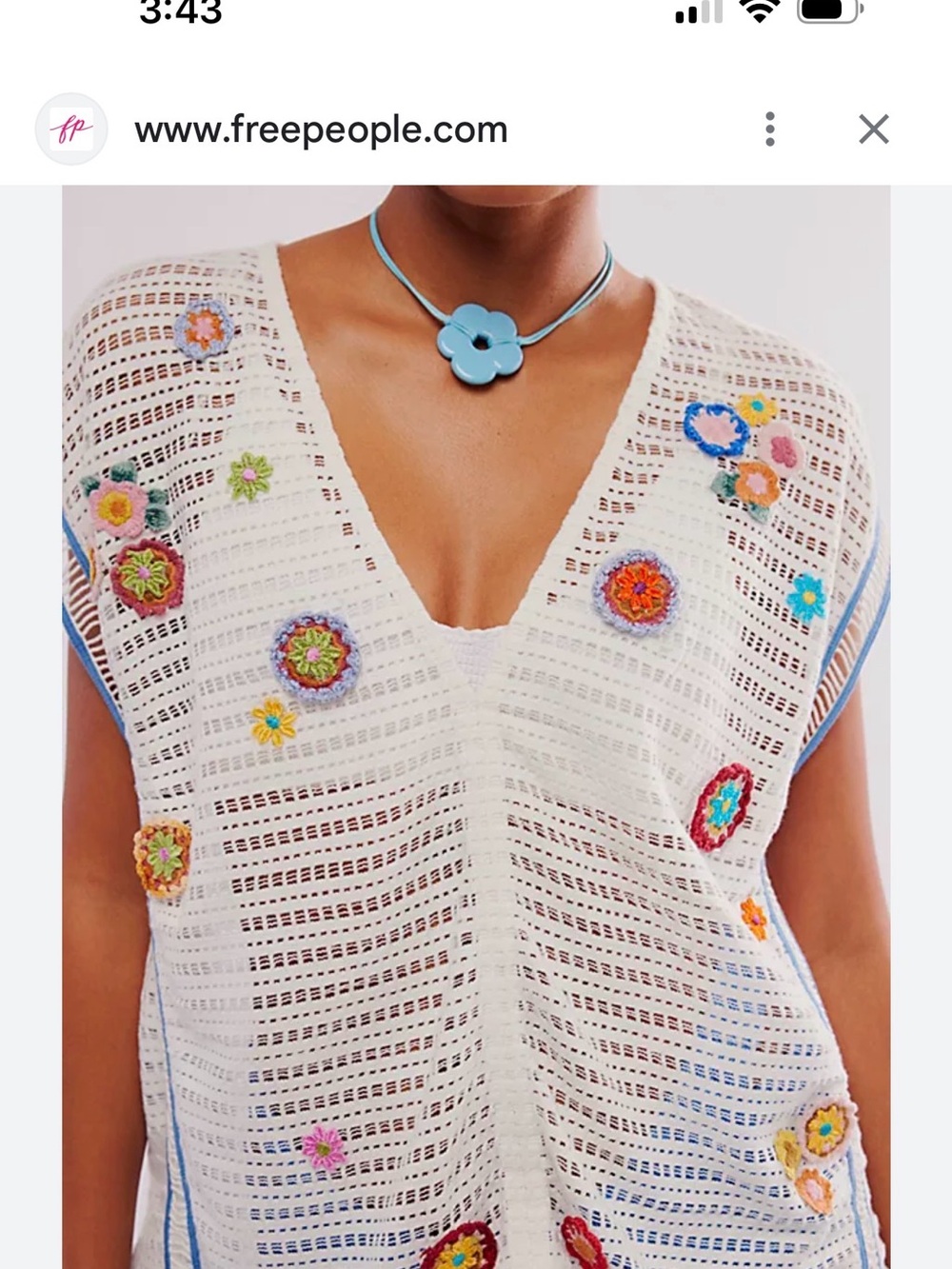Free People Cream Crochet Seaside Walk Top Multicolor Floral Appliqués - Picture 1 of 2